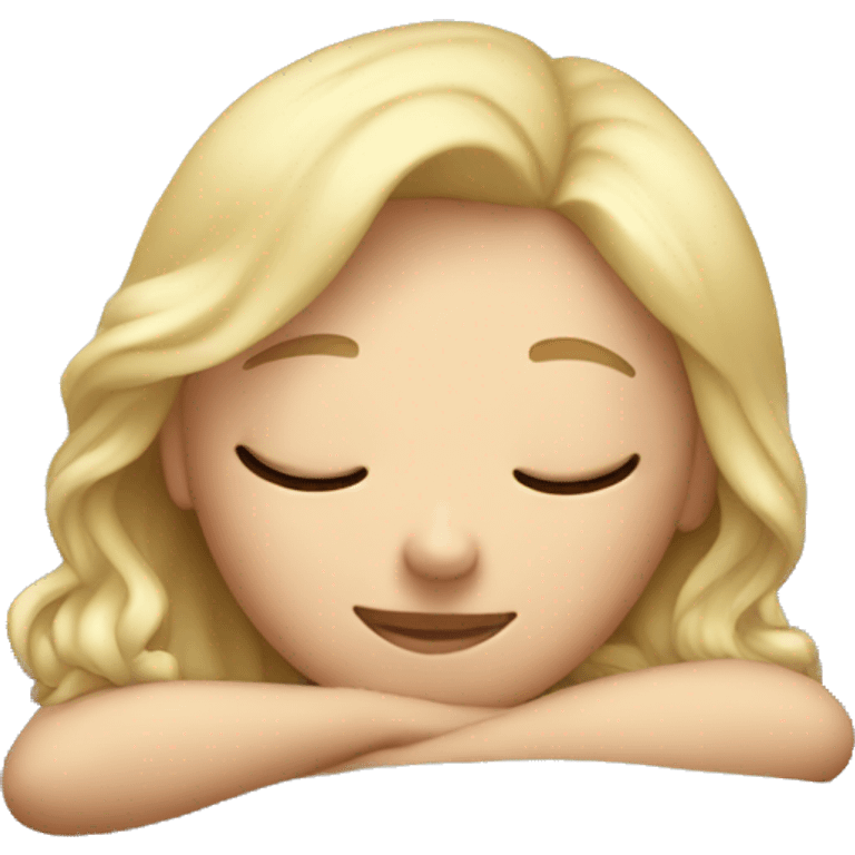 Blonde girl sleeping in the white bed emoji