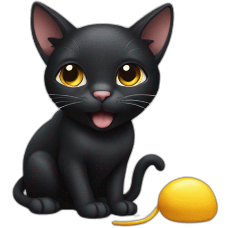 Black cat playing with a mouse emoji