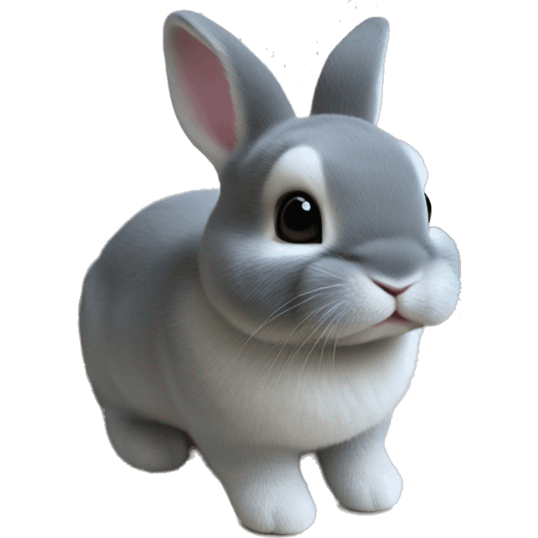 netherland dwarf bunny with small bead eyes and slightly dark gray fur with white on the belly, toes, and chin emoji