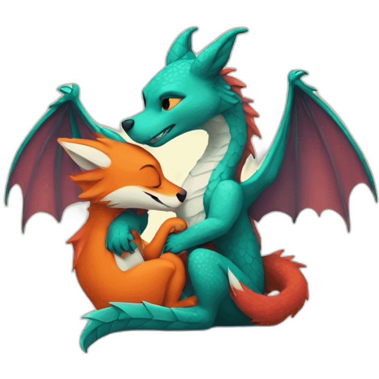 dragon cuddling a fox emoji