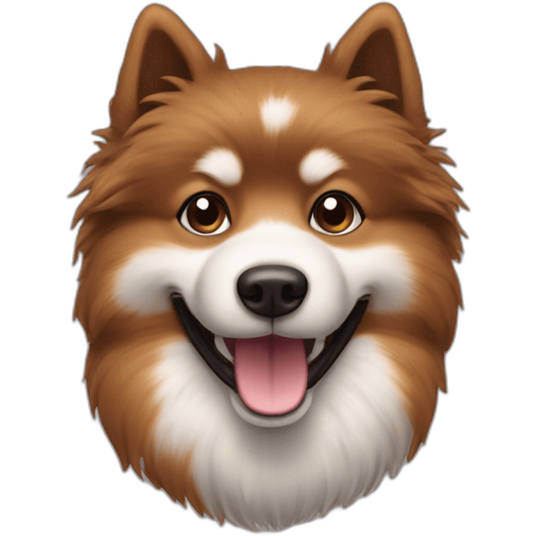 Spitz dog happy face only chocolate brown color hairy emoji