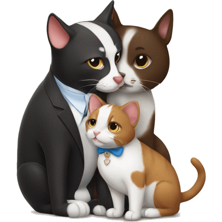 A tuxedo cat and a brown staff dog hugging  emoji