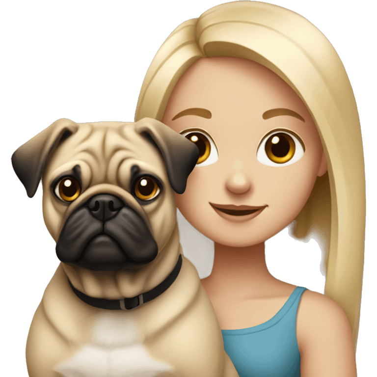 blonde girl with pug dog emoji