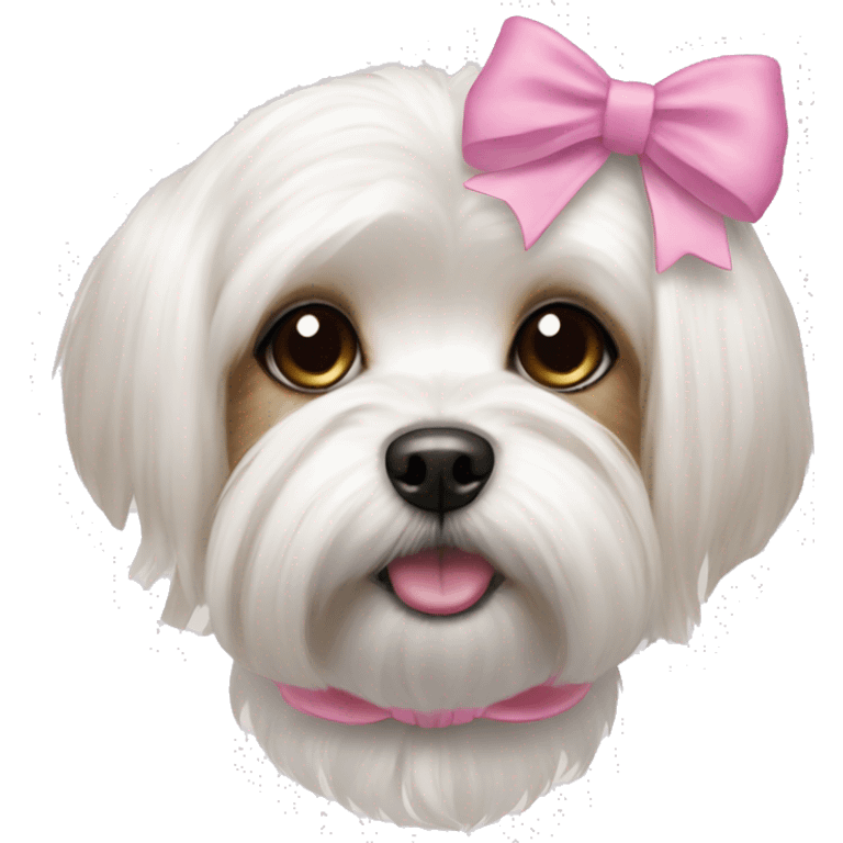 maltese shitzu dog with pink bow in head fur emoji