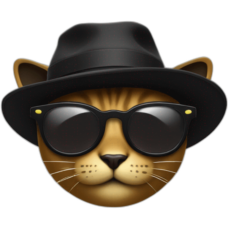 Un Chat noir avec costume lunettes et chapeau noir emoji