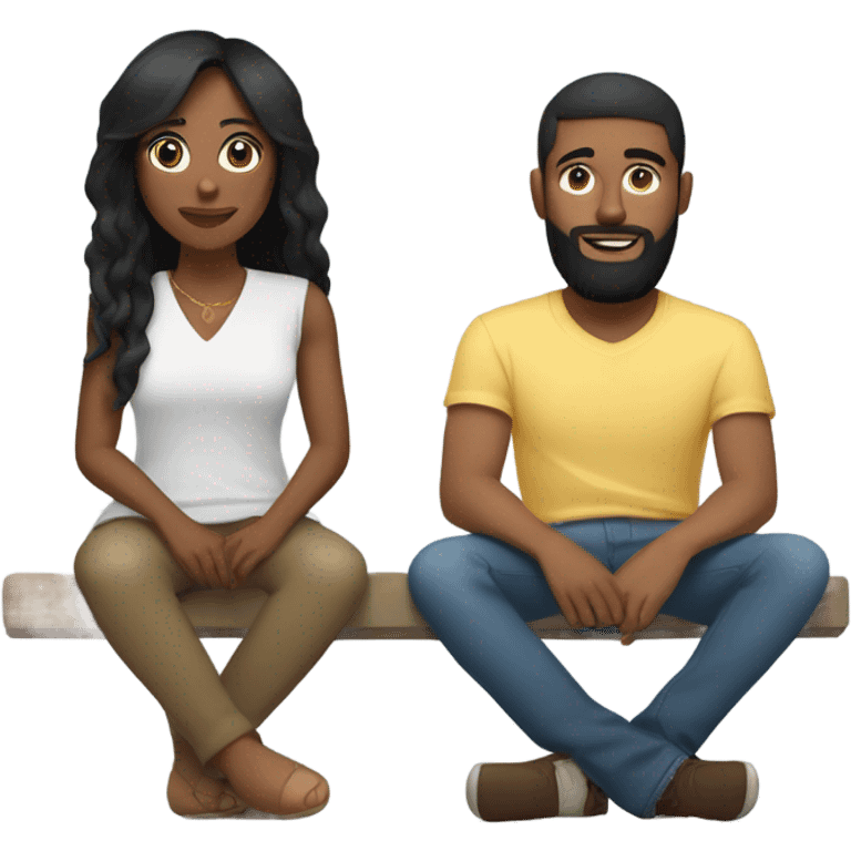 Black woman with black straight hair sitting on soft surface with pillows   with  British Caucasian male with brown hair and beard  emoji