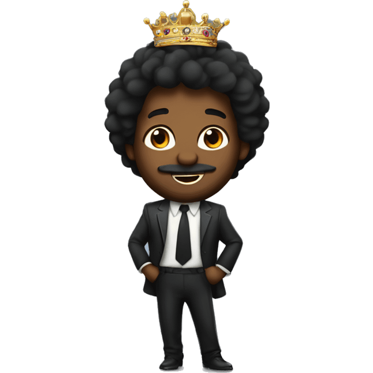 Una leon con pantallas,  alegre y elegante de pelo negro con corona de brillo de Reyna  emoji