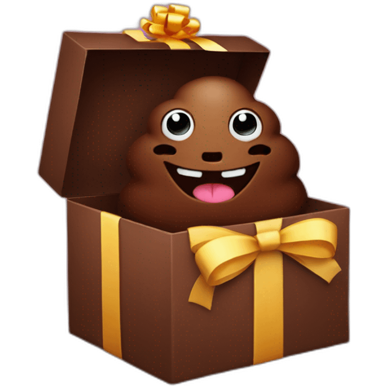 Smiling Dark brown poo inside a gift box with a ribbon emoji