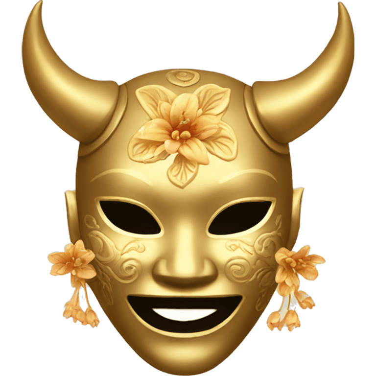 Golden feminine oni mask with floral pattern on it  emoji