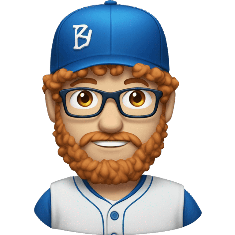 35 year old, male, short curly red hair, pale, thick beard, blue eyes, glasses, blue baseball hat emoji