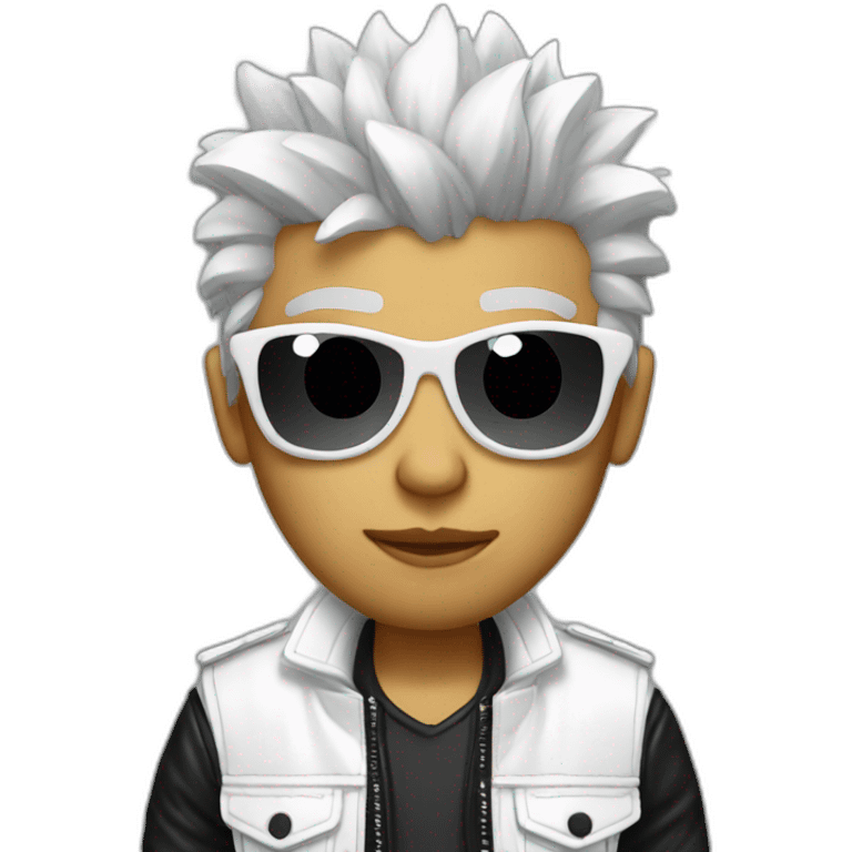 Punk male, with white leather jacket,mirror glasses emoji