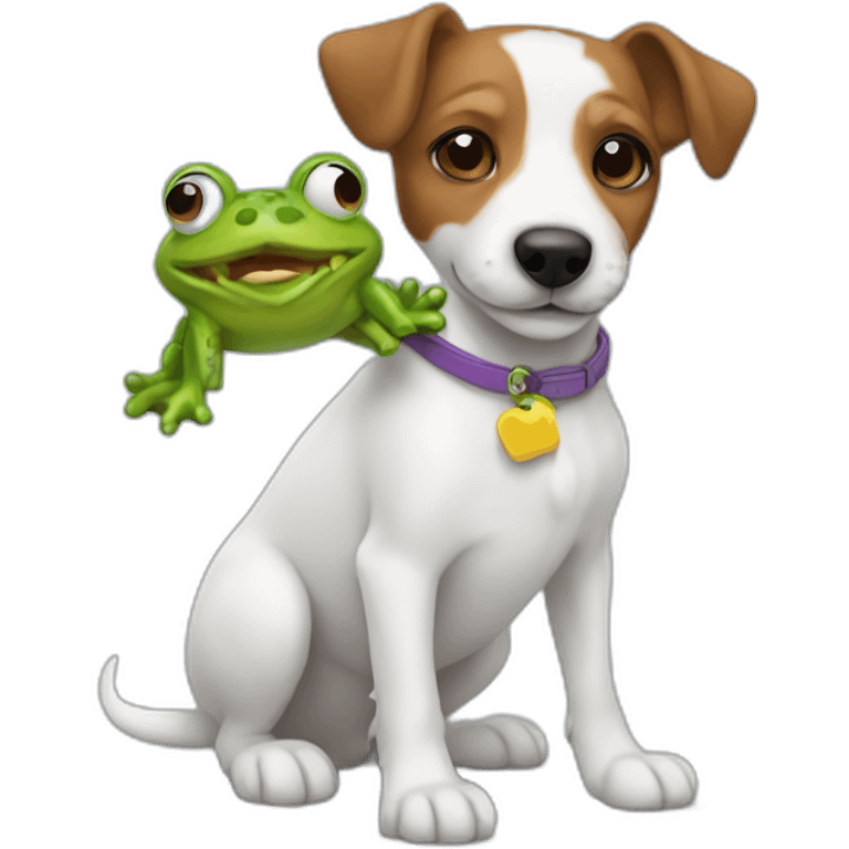 A long hair jack russel holding toy frog emoji