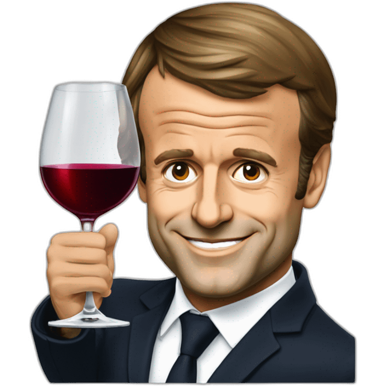 Emmanuel Macron avec un verre de vin rouge emoji