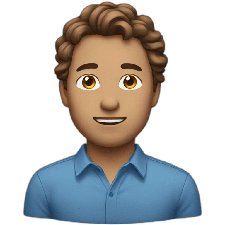 Man with brown wavy hair and blue shirt side look emoji