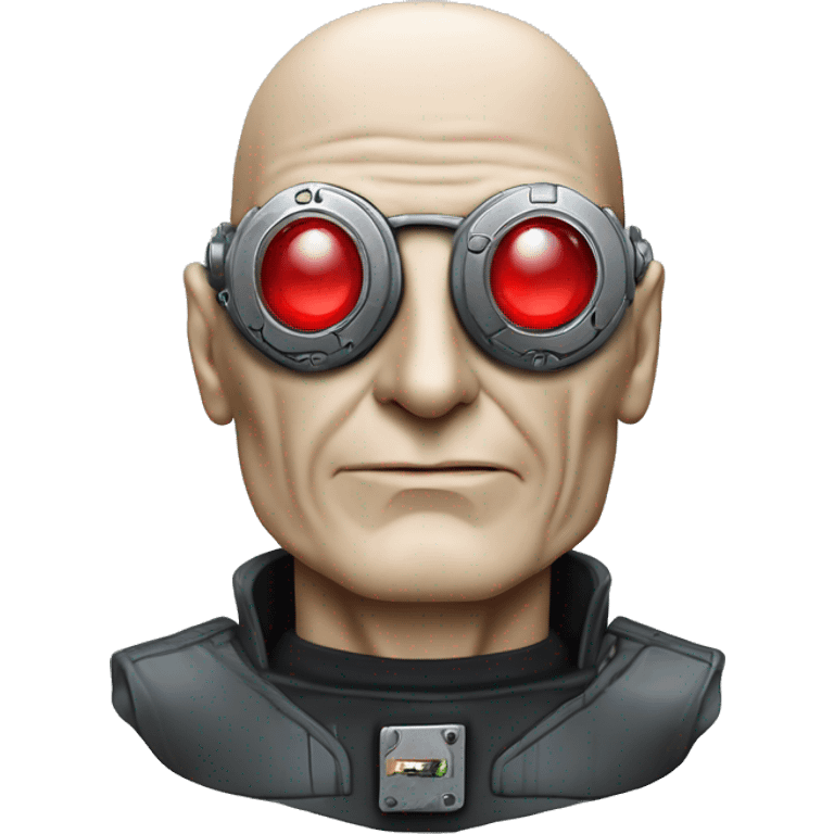 Jean luc picard from Star Trek assimilated by the Borg, with mechanical metal covering one eye with a red glass lens emoji