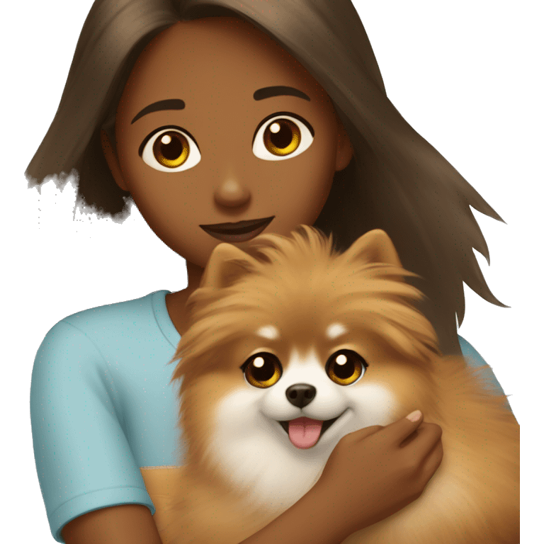 Brown skinned girl petting her pomeranian emoji