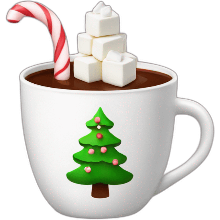 Hot chocolate with marshmallows with Christmas tree on the cup  emoji