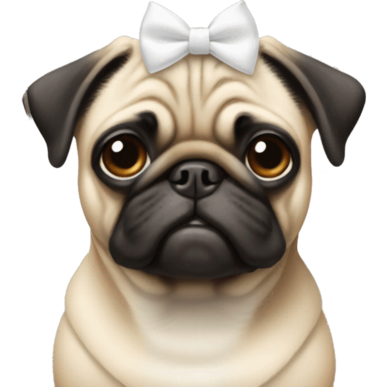 Pug with a white bow on one ear emoji