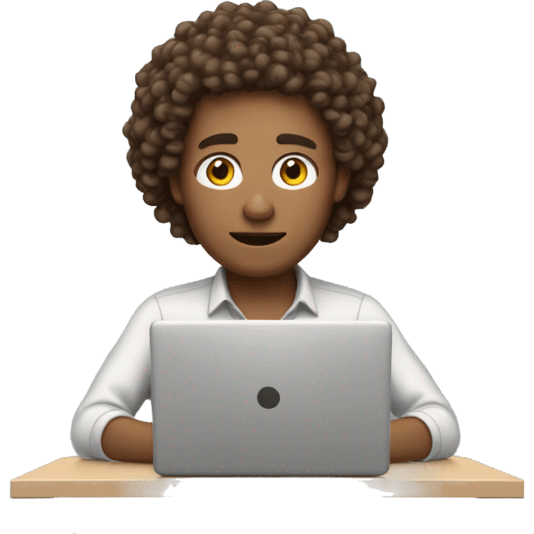 man with skin tone 4, brown course curly hair working on computer in focus mode emoji