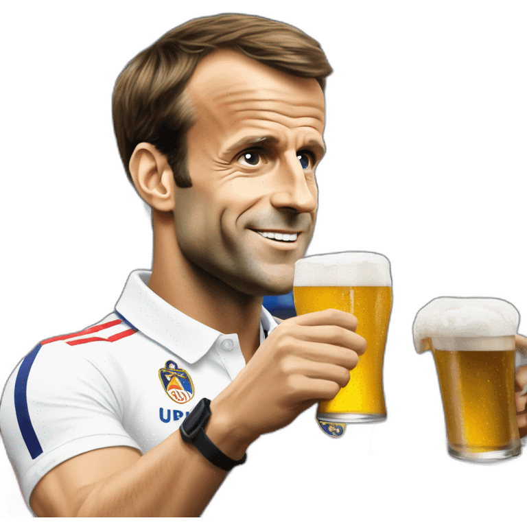 Emmanuel Macron qui boit une biere devant un match de foot emoji