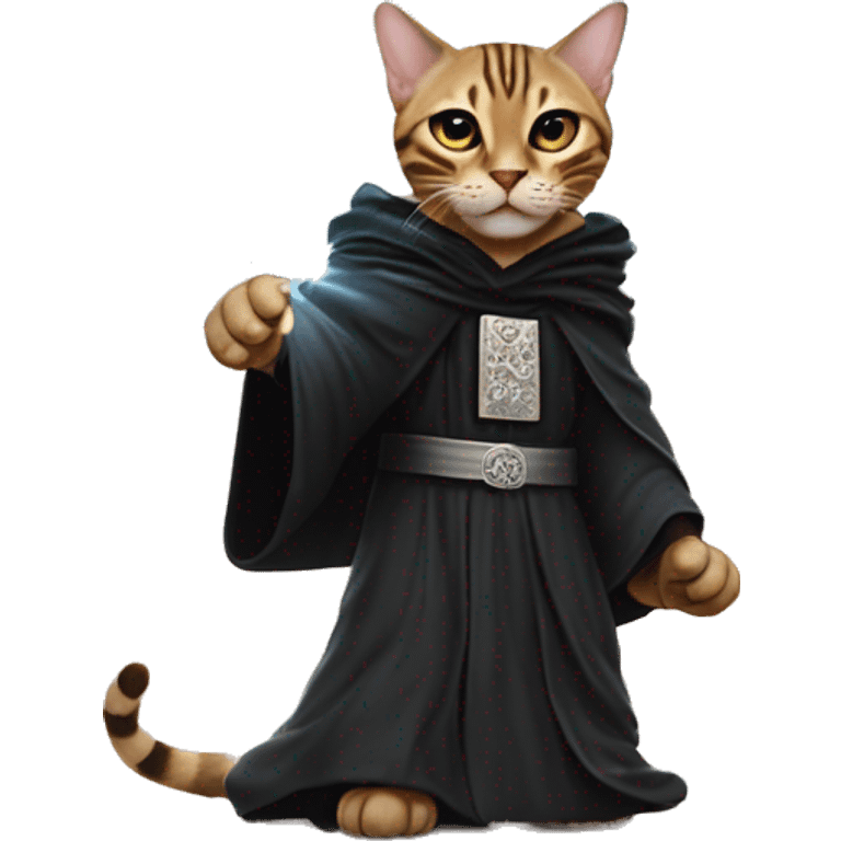 Bengal cat dressed as emperor palpatine unlimited power scene with lightning bolts coming out of its paws emoji