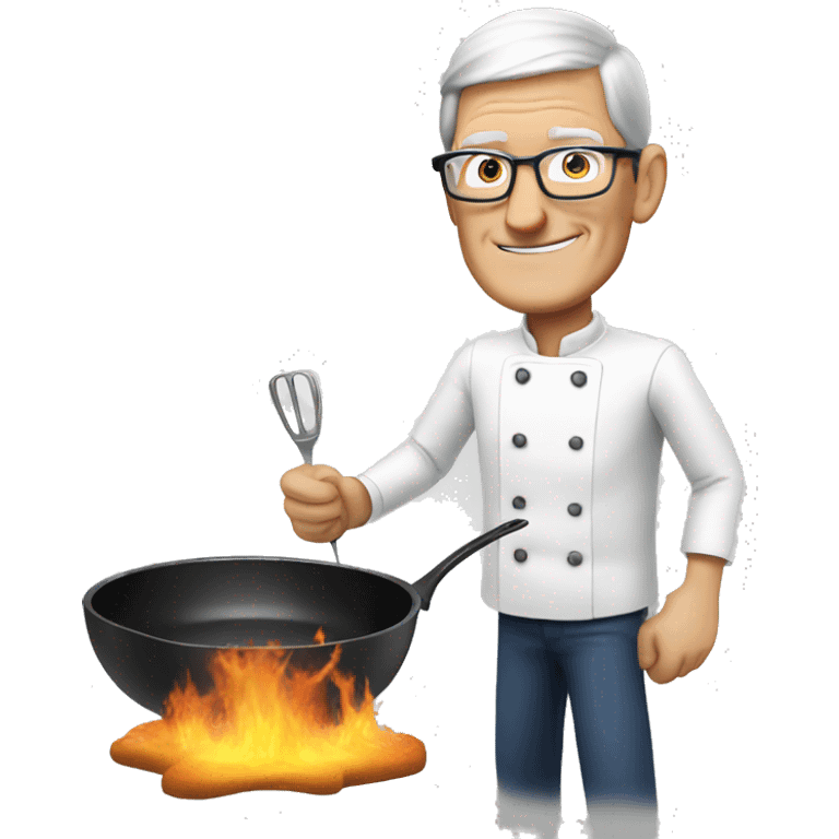 tim cook, cooking a stickman emoji