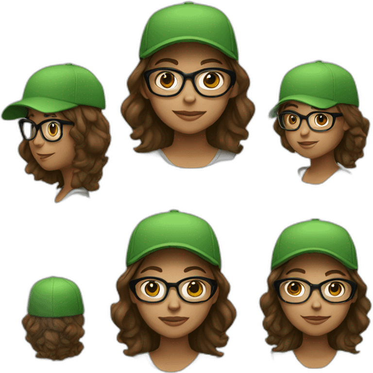 Girl with green cap brown hair and glasses emoji