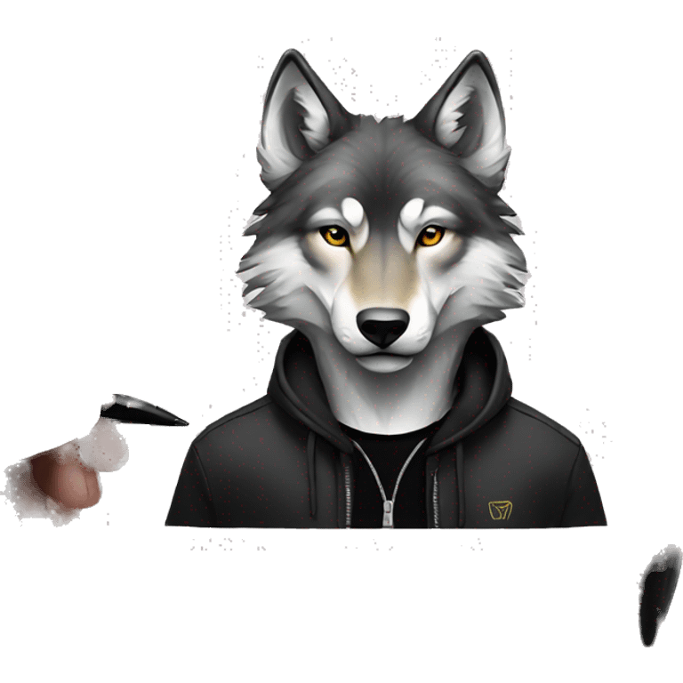 create a wolf in a black shirt and bic pen in hand emoji