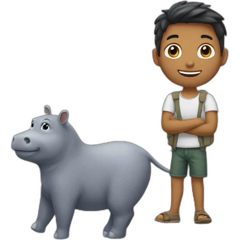 garçon qui fait un câlin à un hippopotame emoji