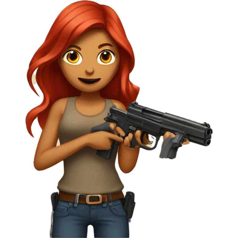 Tan girl with long red hair holding a gun emoji