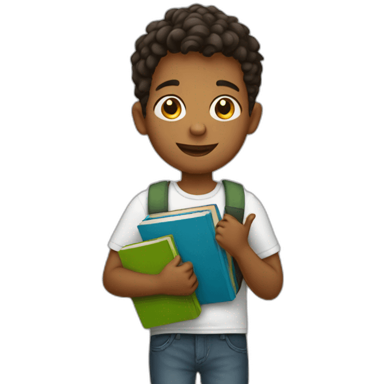 Young boy holding books emoji