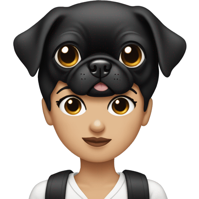 woman black hair holding black pug with heart eyes emoji