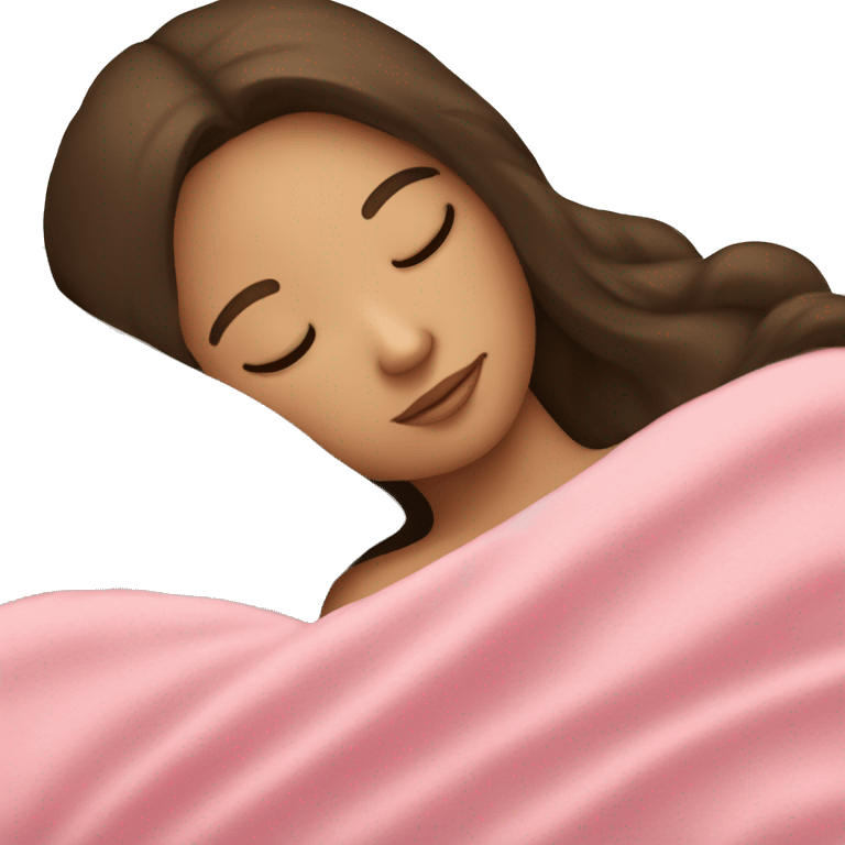 Brunette girl sleeping on side with pink blanket emoji