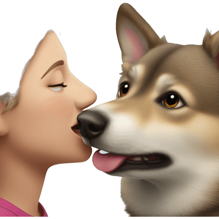 A Swedish Vallhund kiss a man emoji