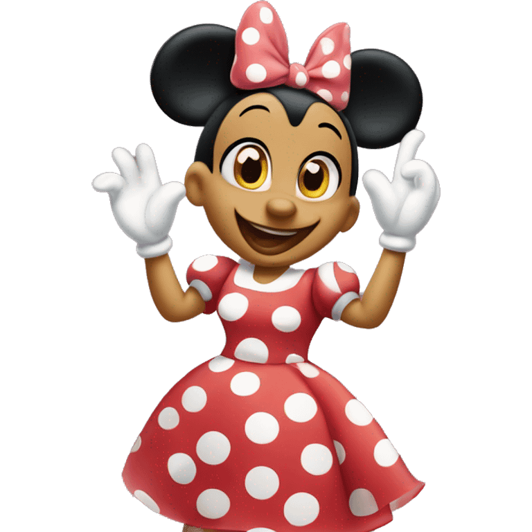 Minnie Mouse White in a polka-dot dress and bow, waving cheerfully emoji