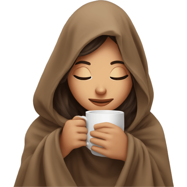 girl brunette inside a blanket sipping coffee eyes closed emoji