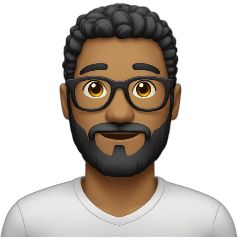 hombre pelo negro con barba de candado y lentes emoji