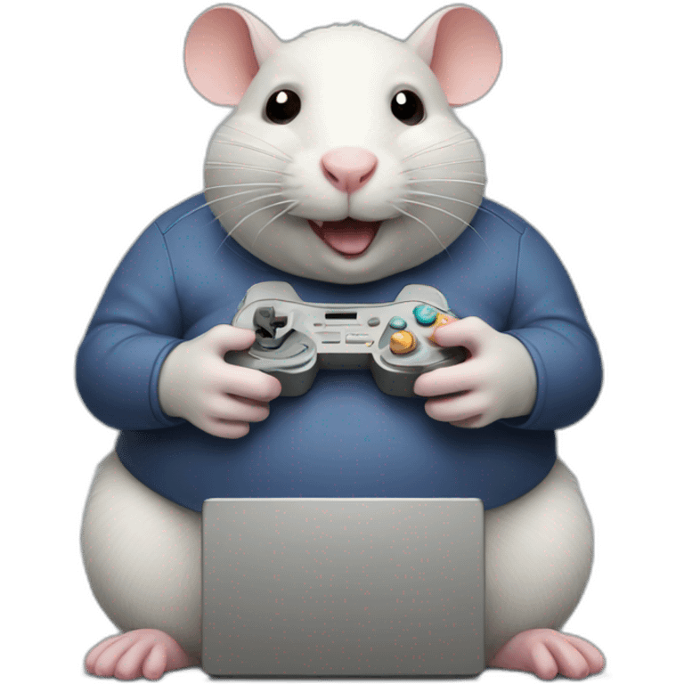 Fat Rat playing computer video games emoji