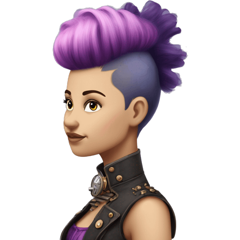 steampunk profile short hair faux-hawk mohawk purple blue pink victorian on Caucasian girl with small nose round fat face emoji