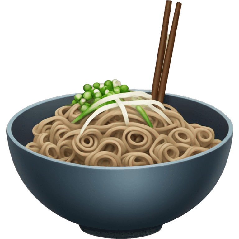 bowl of japanese buckwheat soba noodles with two chopsticks and spring onions emoji