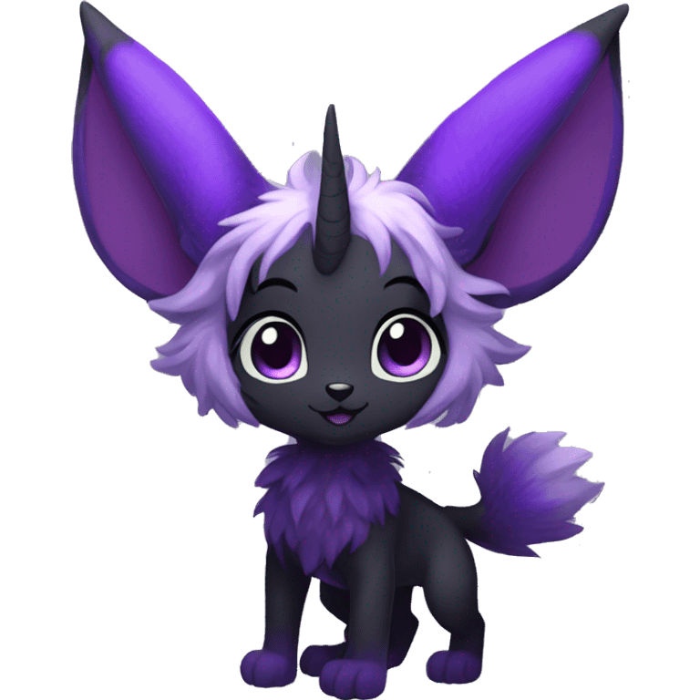 Anthro-Cute-Black-Purple-Contrast-Colors-Fantasy-Fur-Sona-Chibi-Shiny-Fakémon-Hybrid with horns full body emoji