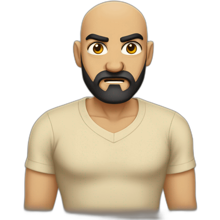 angry egyptian bald guy with black beard in beige t-shirt emoji