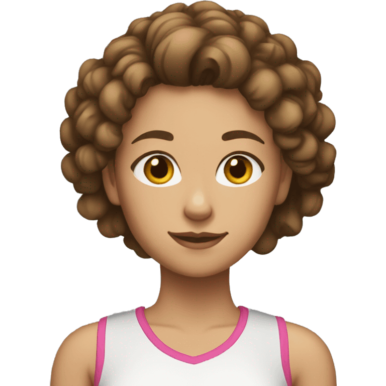 YOUNG WOMAN WITH CURLY, BROWN HAIR. SHE WEARS HER HAIR UP AND SPORTS CLOTHES emoji