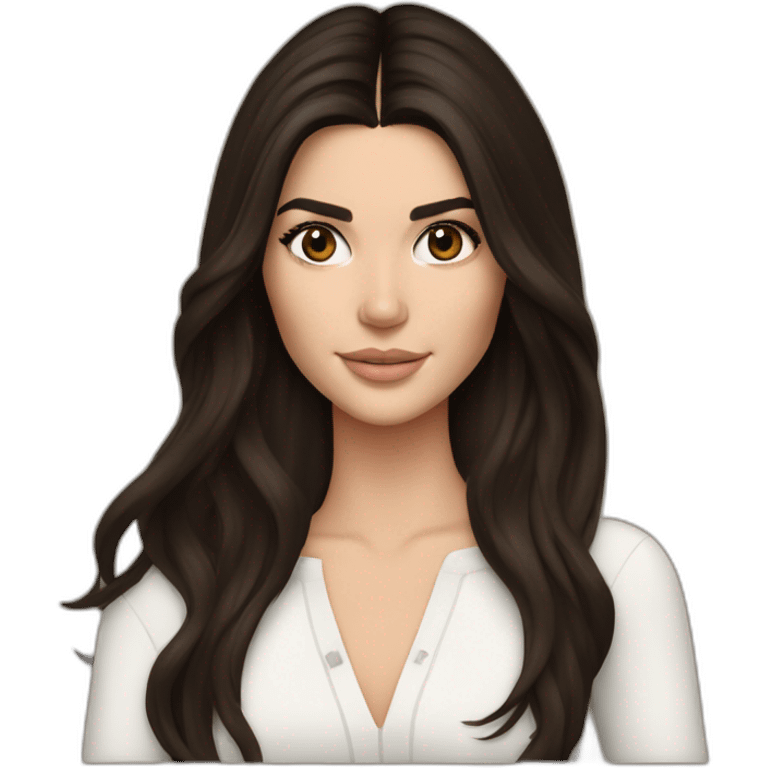 brunette Kendall Jenner with long hair holding iPad emoji