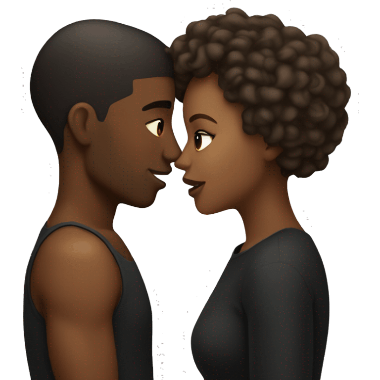 Two Aries kissing light skin black man and medium tone black woman with both having horns emoji