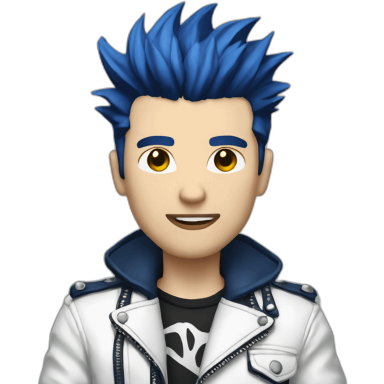 Punk man with white leather jacket white dark blue hair emoji