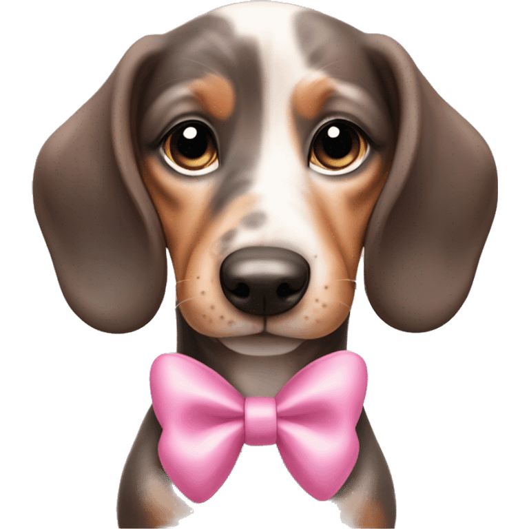 Adorable Merle daschund puppy with a pink bow  emoji