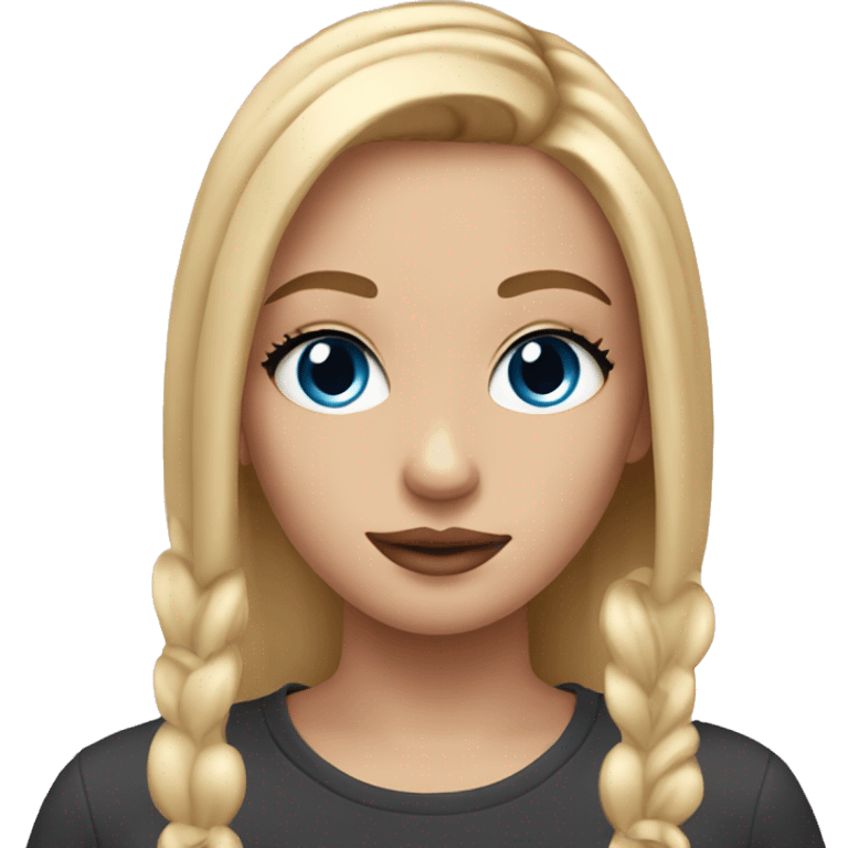 Girl with straight blonde hair blue eyes doing makeup emoji