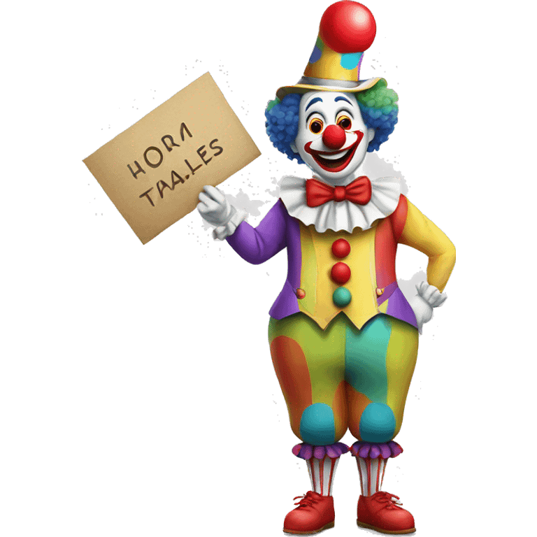 clown with whole body holding a sign that writes: HumorousTales emoji