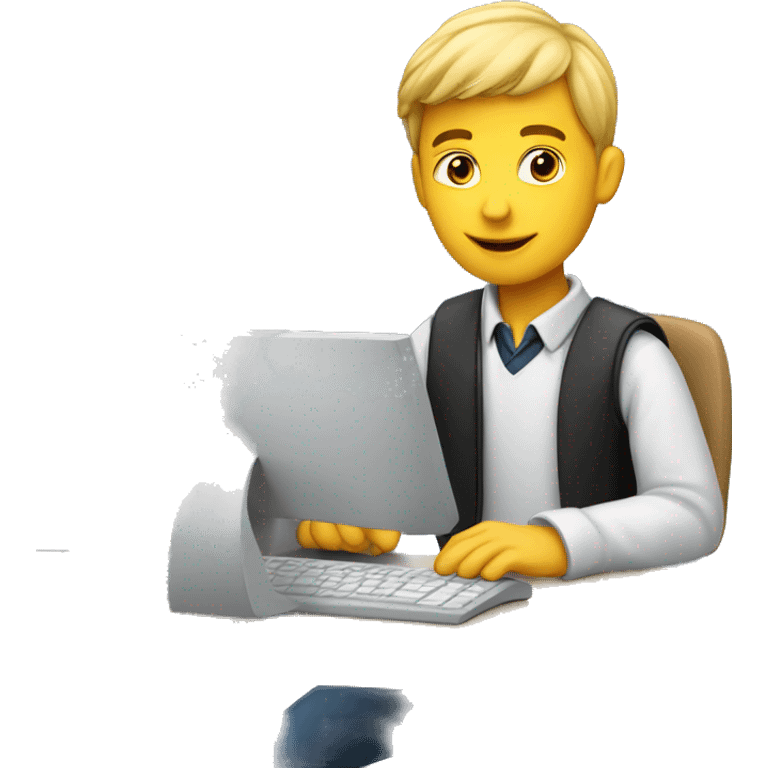 European schoolboy working at computer emoji